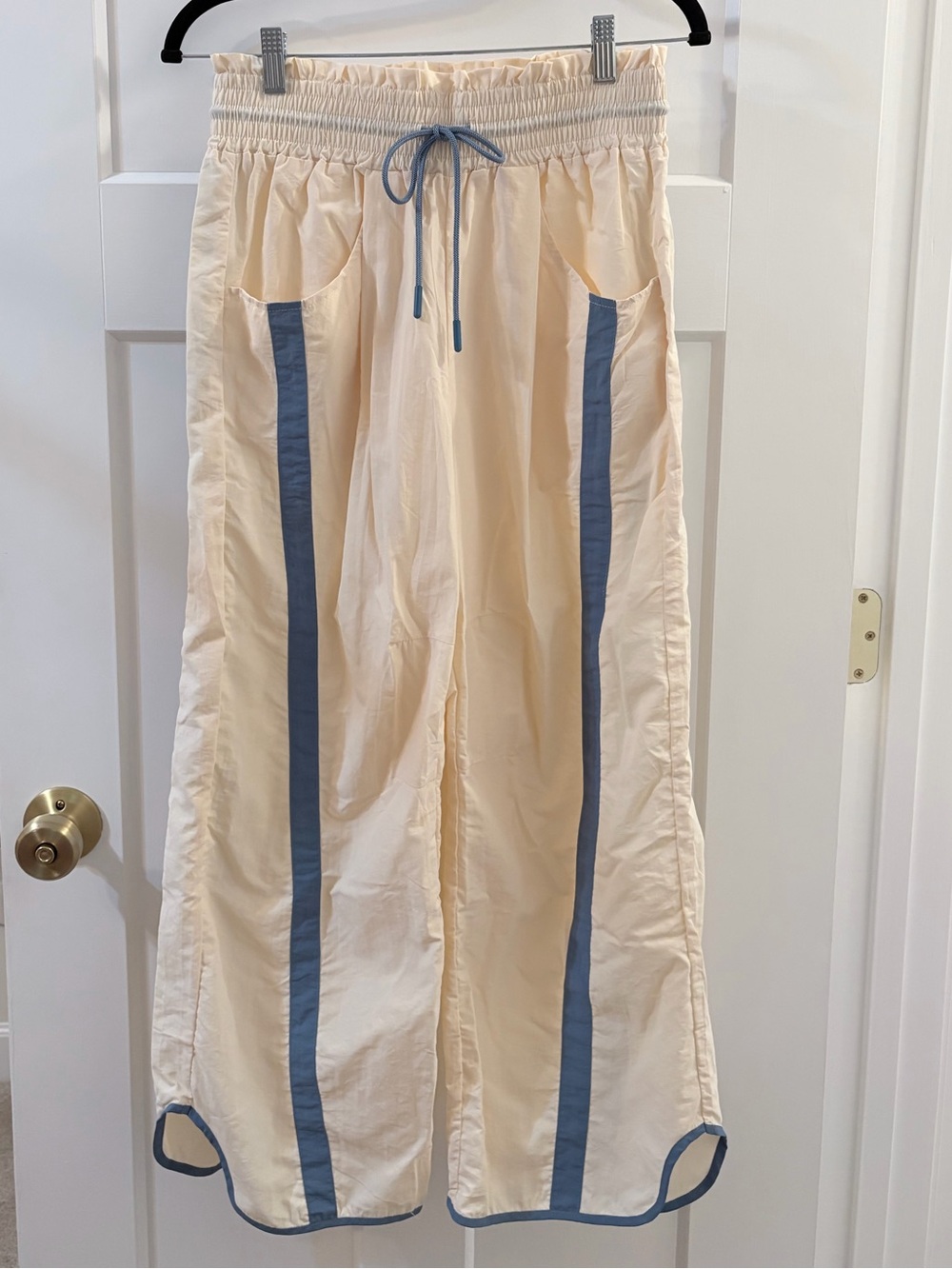 Brand new Cream Drawstring Track Pants with Blue Trim